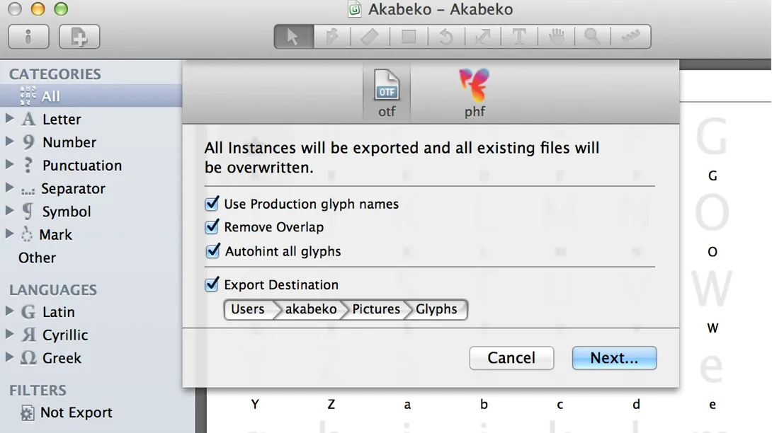 OTF ファイルの出力